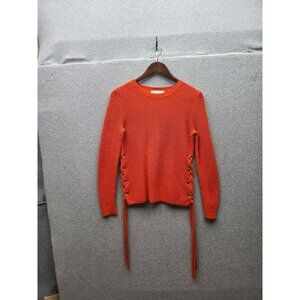 Michael Kors Womens Orange Knit Sweater With Lace-Up Sides Size M 69% Cotton 31%